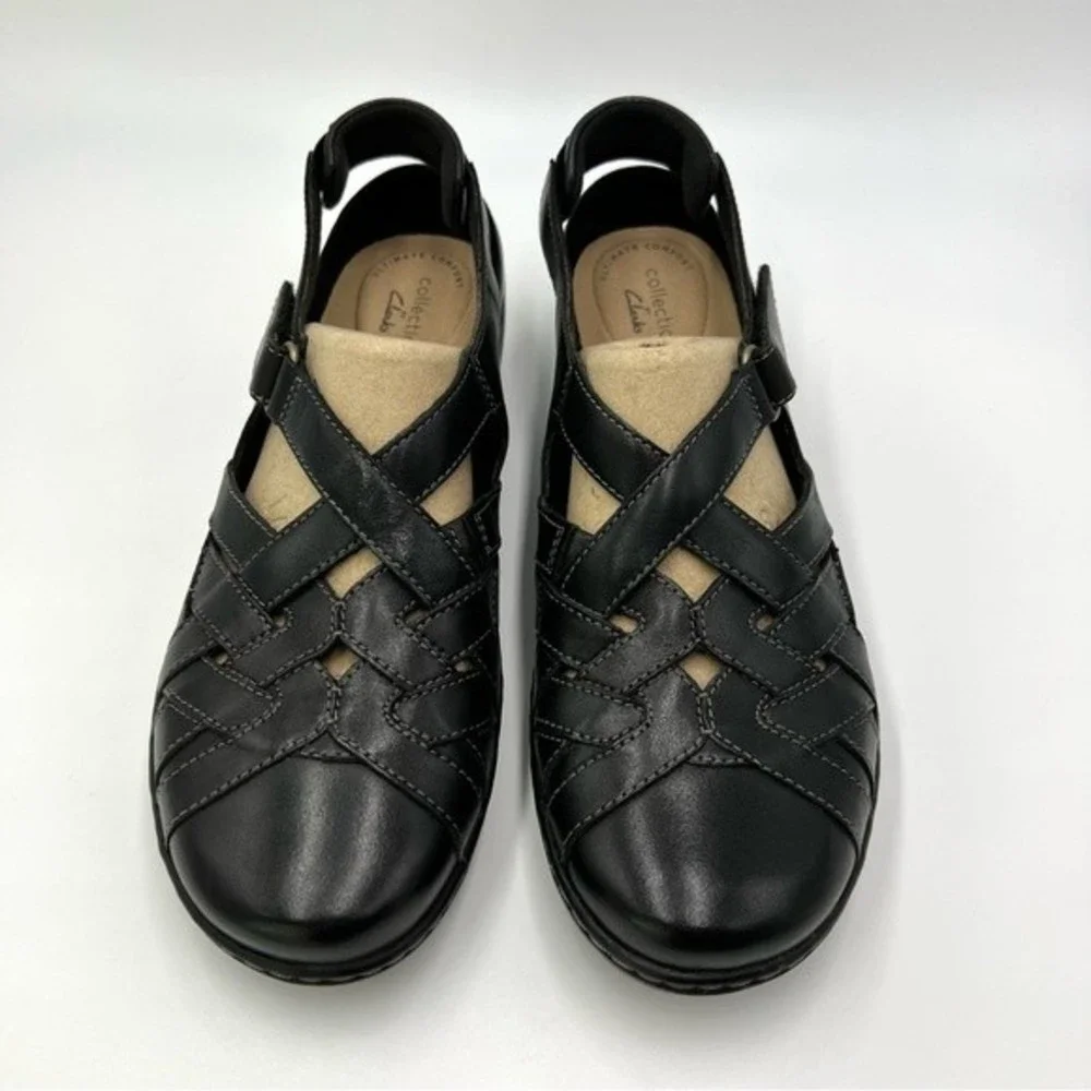 Clarks Size 9 Cora Dream Black Leather Fisherman Style Casual‎ Comfort Shoes